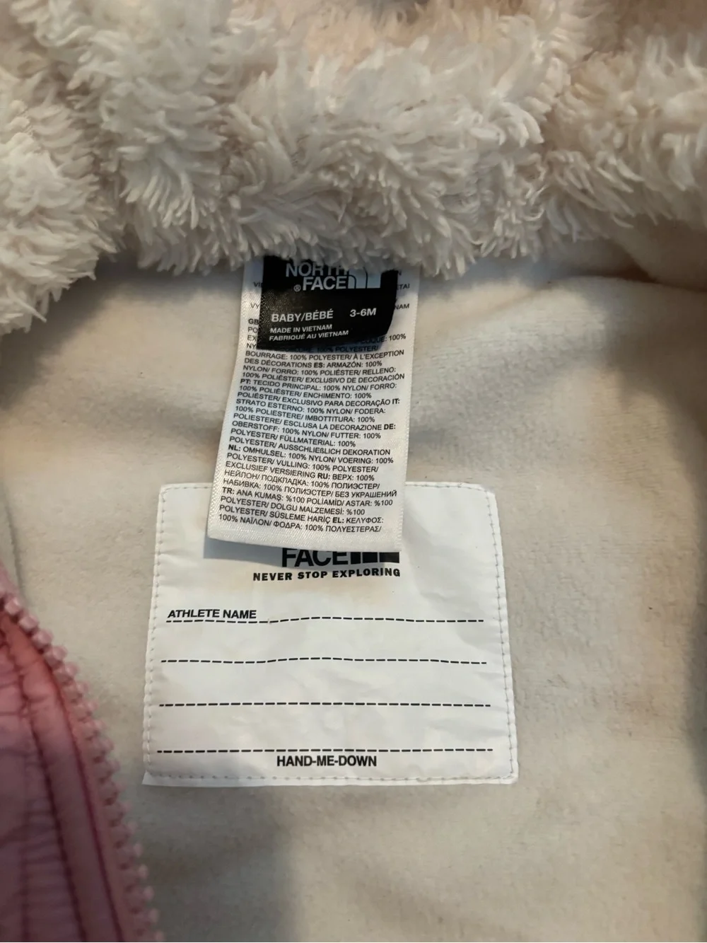 The North Face Pink Quilted Kids Hooded One-Piece Snowsuit 3-6m thermoball